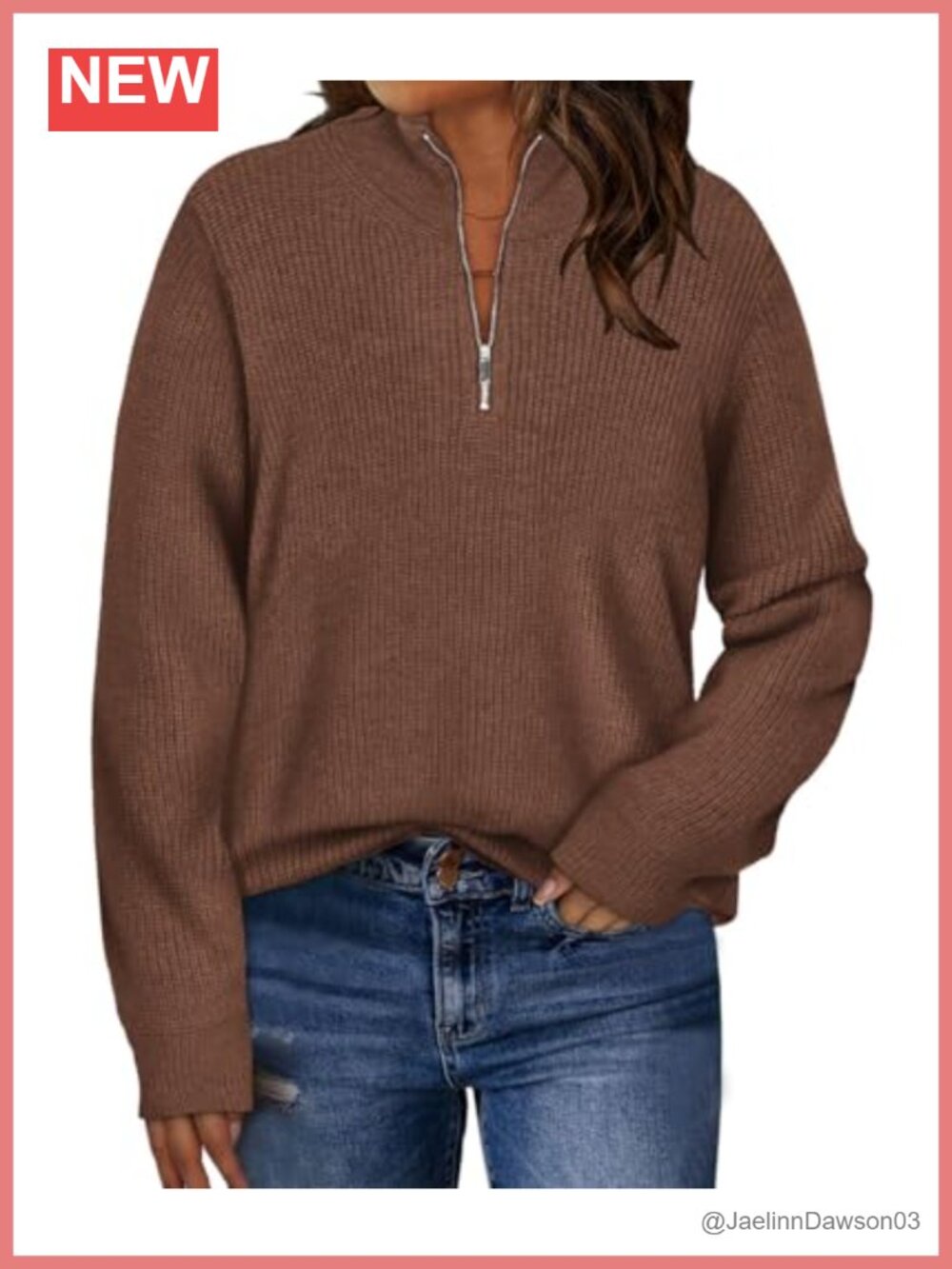 Women's Plus Size Mock Neck Sweater with Zipper Long Sleeve Knit Pullover